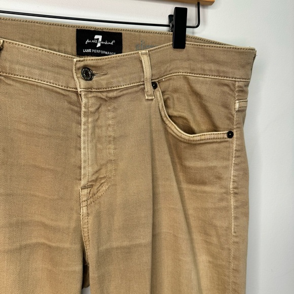7 For All Mankind Slimmy Slim Straight Leg Tan Jeans Size 33 - Picture 14 of 16